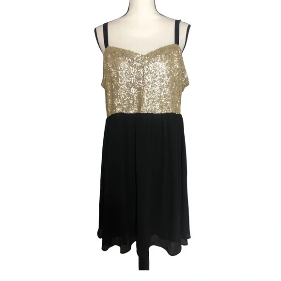 Torrid Sequin Chiffon Party Dress Babydoll Layered Gold Sleeveless Sz 14 - Picture 3 of 15